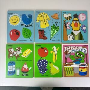 VTG Lot of 7 Playskool Wooden Puzzles SESAME STREET DISNEY Food Colors 70-80s